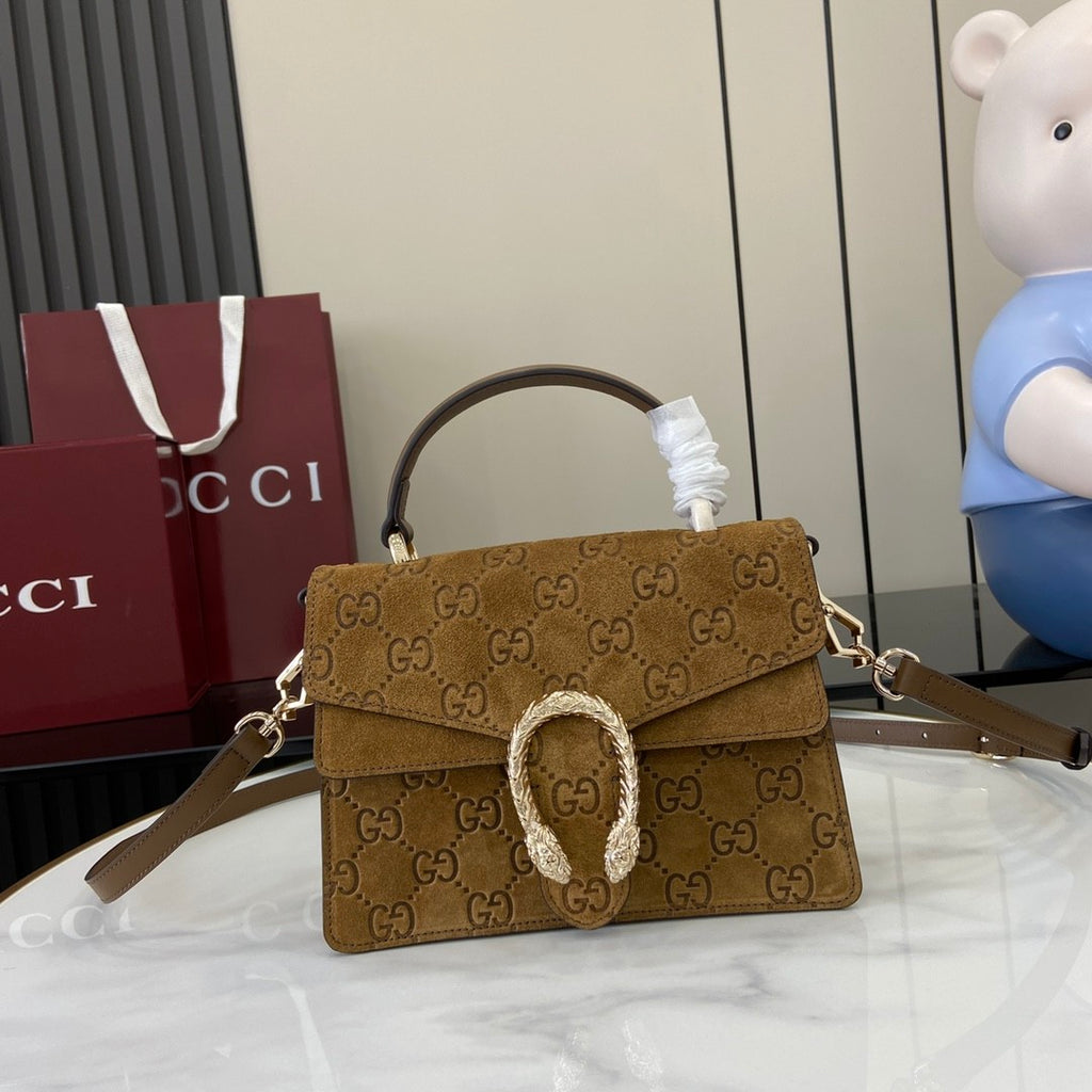 Gucci Women's Solid Color Tiger Head Lock Buckle Suede Handheld Crossbody Shoulder Bag Bags #75132