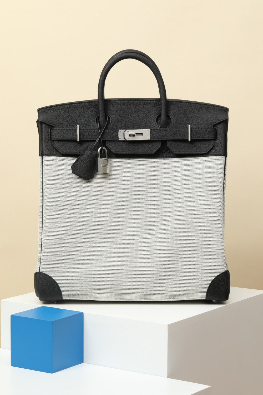 Hermes HacHaut A Courroies 40 HACG40 Women's Silver Buckle Canvas And Cowhide Colour Blocked Handbag Bag Bags #77113