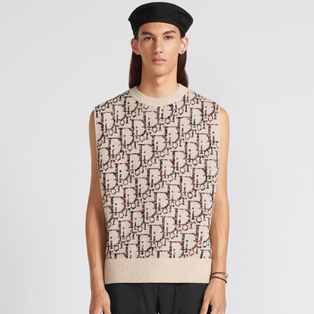 Dior Men's Summer Logo Jacquard Crew Neck Oblique Sleeveless Sweater knitted Vest #97554
