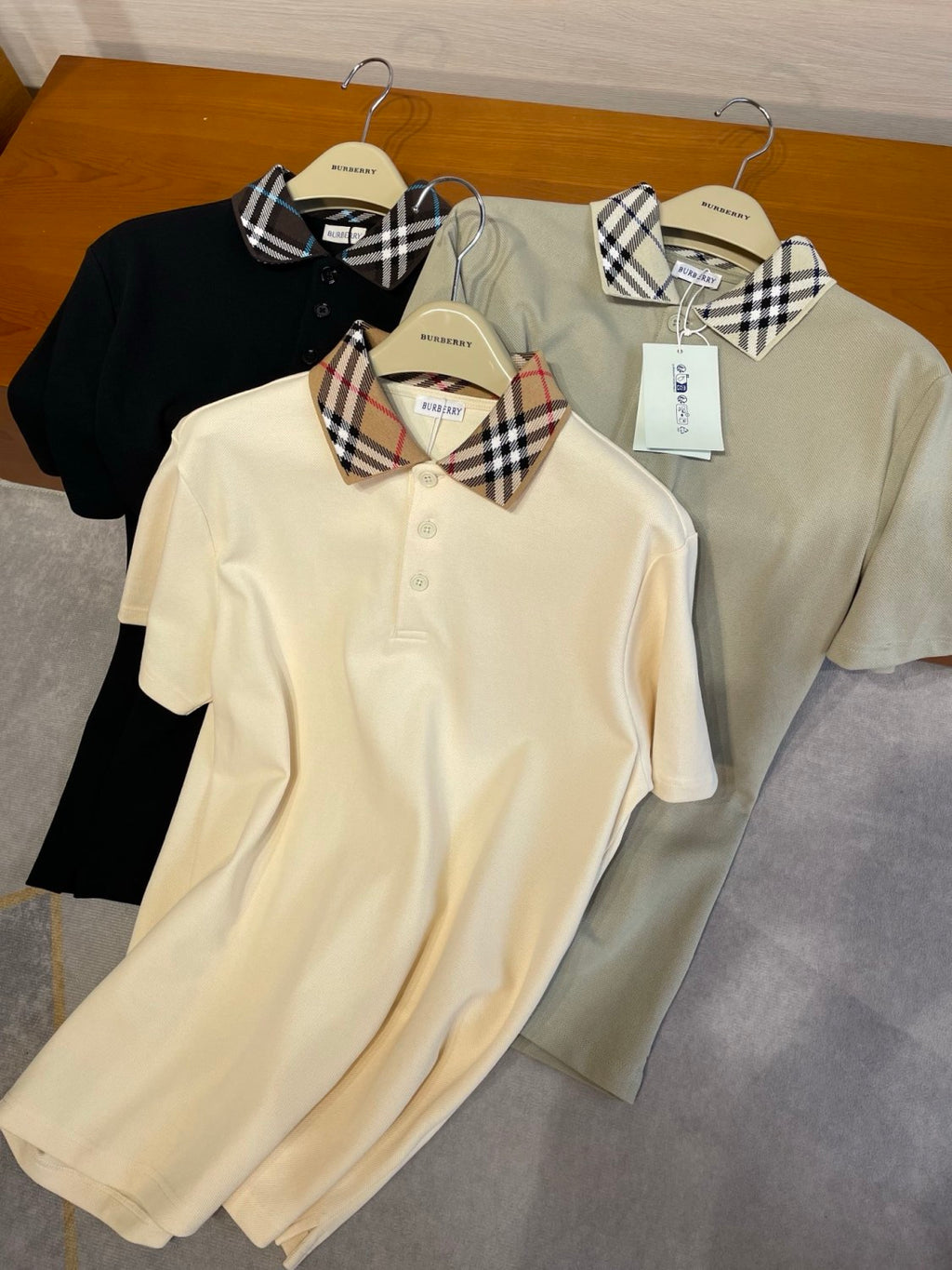 Burberry Men's Summer Check Printed Polo Neck Solid Color Short Sleeve T-Shirt #75868