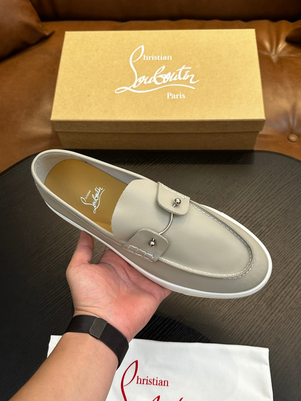 Christian Louboutin Men's Solid Color Cowhide Leather Casual Flat Loafers Shoes #77839