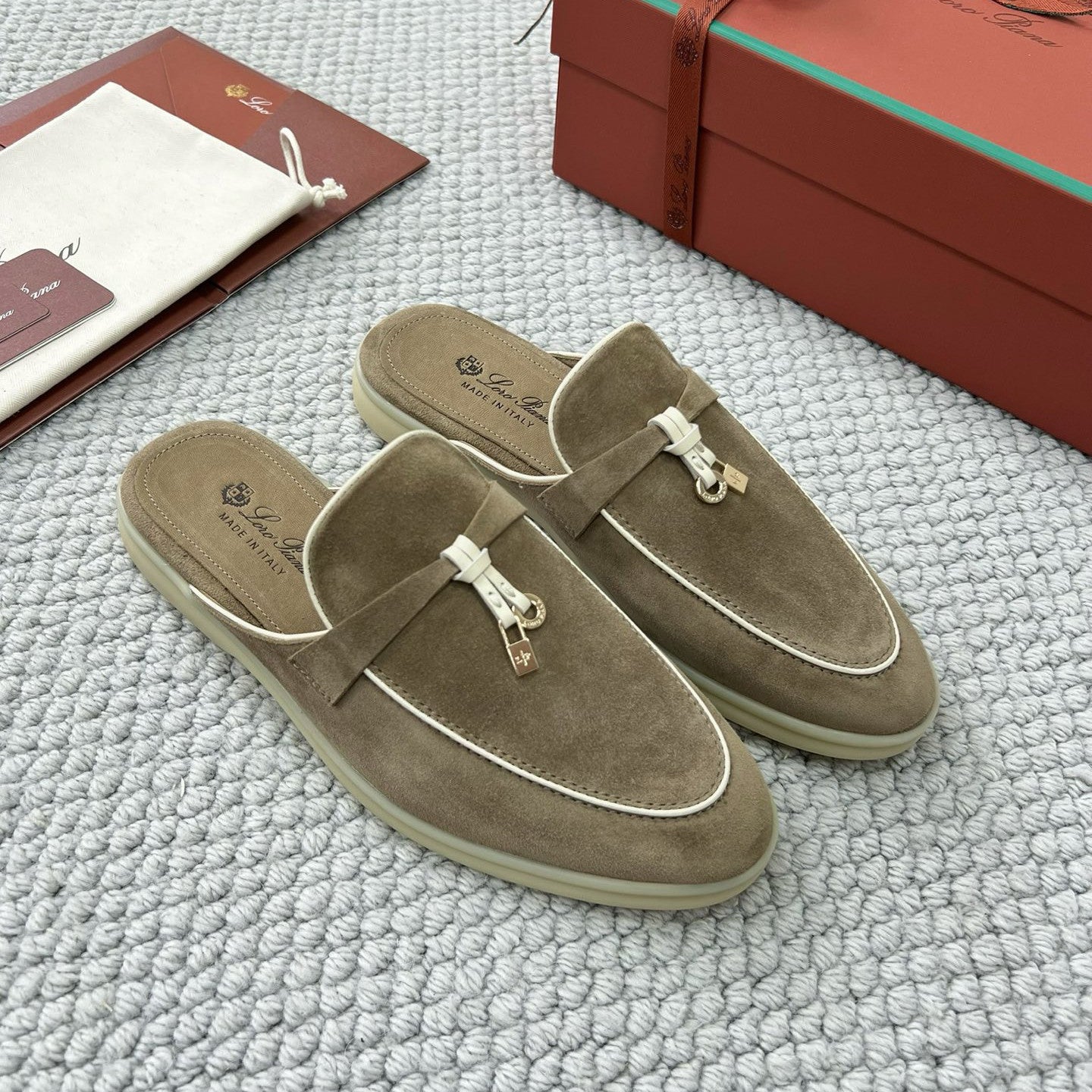Loro Piana Women's Summer Solid Color Suede Simple Comfortable Rubber Bottom Baotou Slippers Shoes #76545