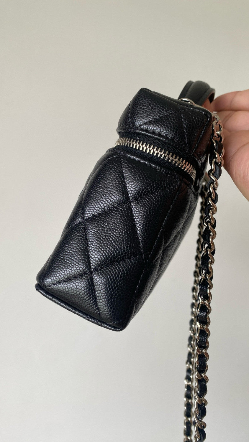 Chanel Women's Solid Color Rhinestone Star Logo Chain Calfskin Handbag Makeup Bag Bags #77689