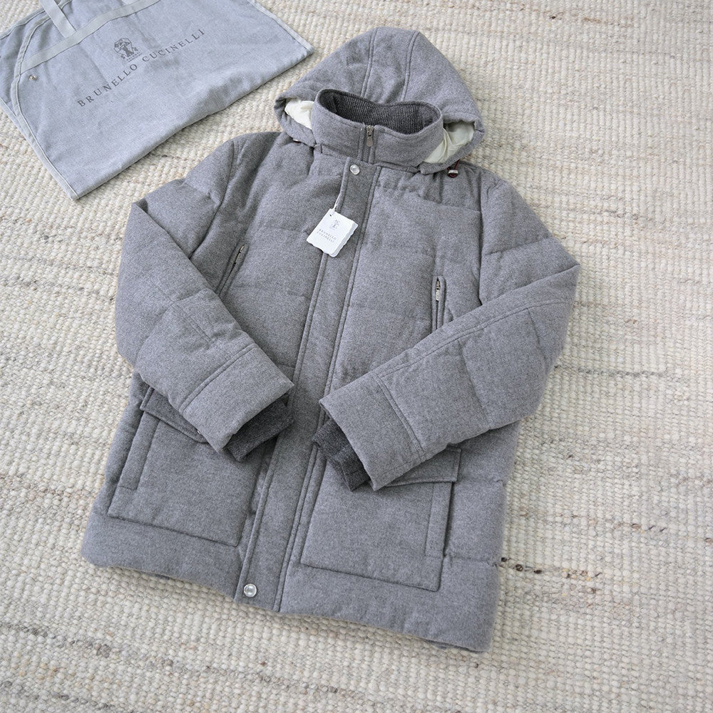 Brunello Cucinelli Wool Down Jacket For Man In Indigo #333203
