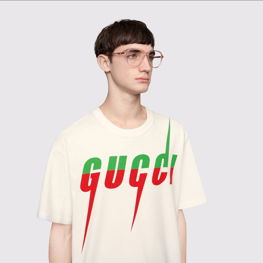Gucci Men's Summer Blade Letter Print Round Neck Solid Color Cotton Short Sleeve T-Shirt #75156