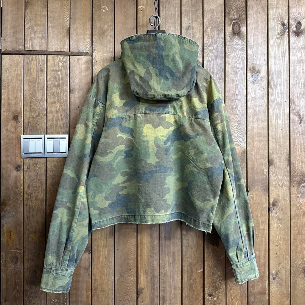 424 Men's Spring and Autumn Camouflage Aged Raw Edge Hooded Zipper Long Sleeve Jacket #73827