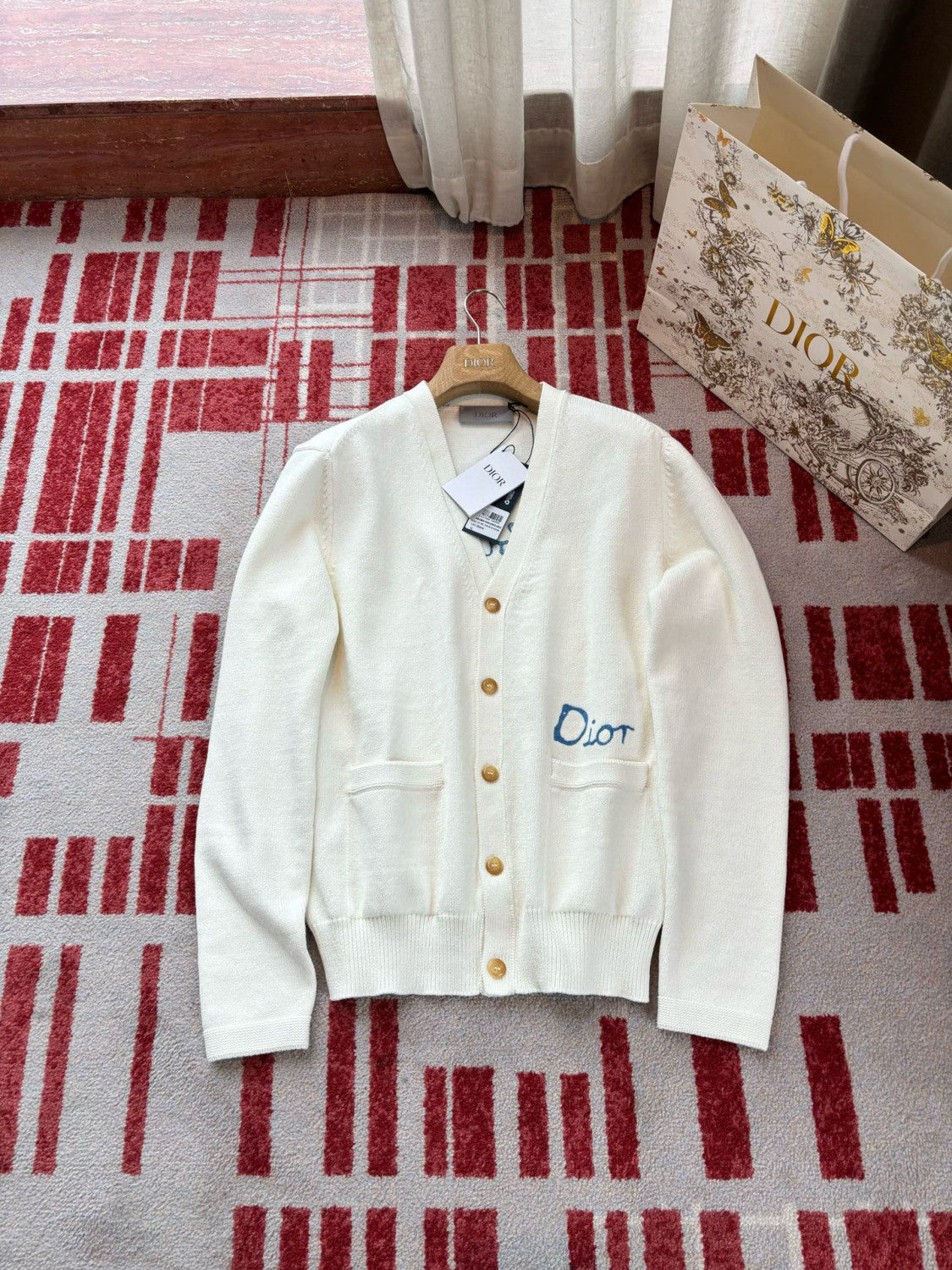 DIOR AND HYLTON NEL Men's And Women's Spring And Autumn Solid Color Letters Printed V-neck Knitted Single Breasted Long Sleeved Cardigan Jacket #76493