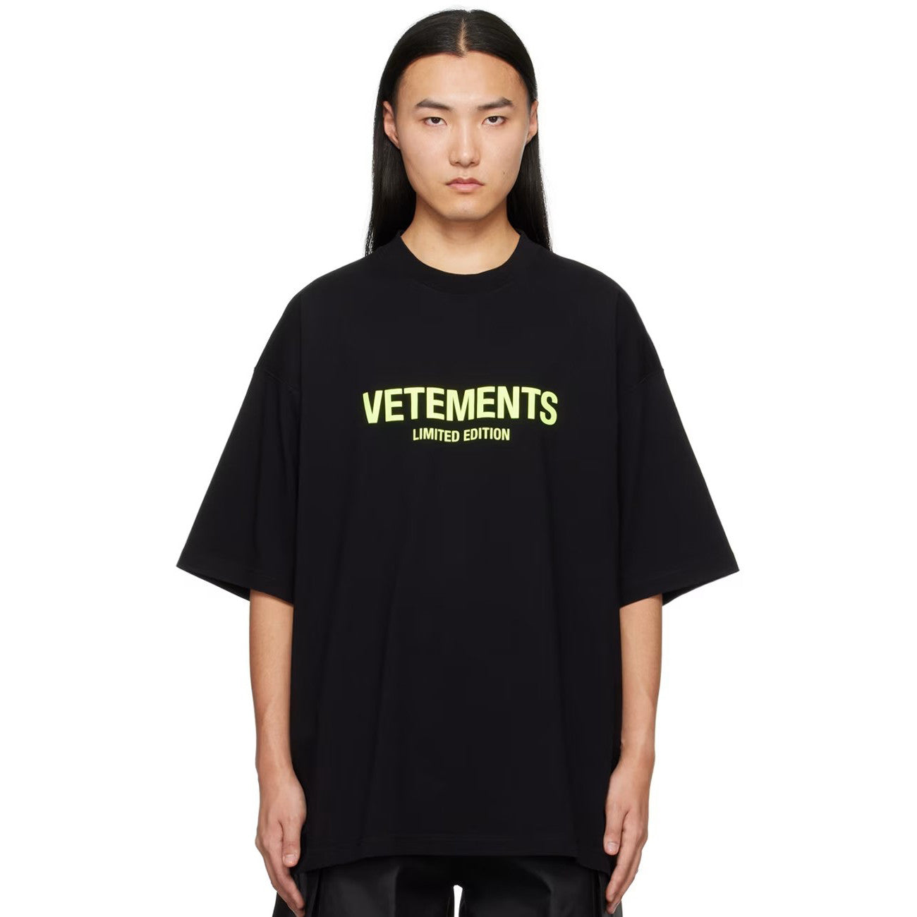 Vetements Men's and Women's Summer Letter Logo Printed Solid Colour Drop Shoulder Short Sleeve T-Shirt #99272