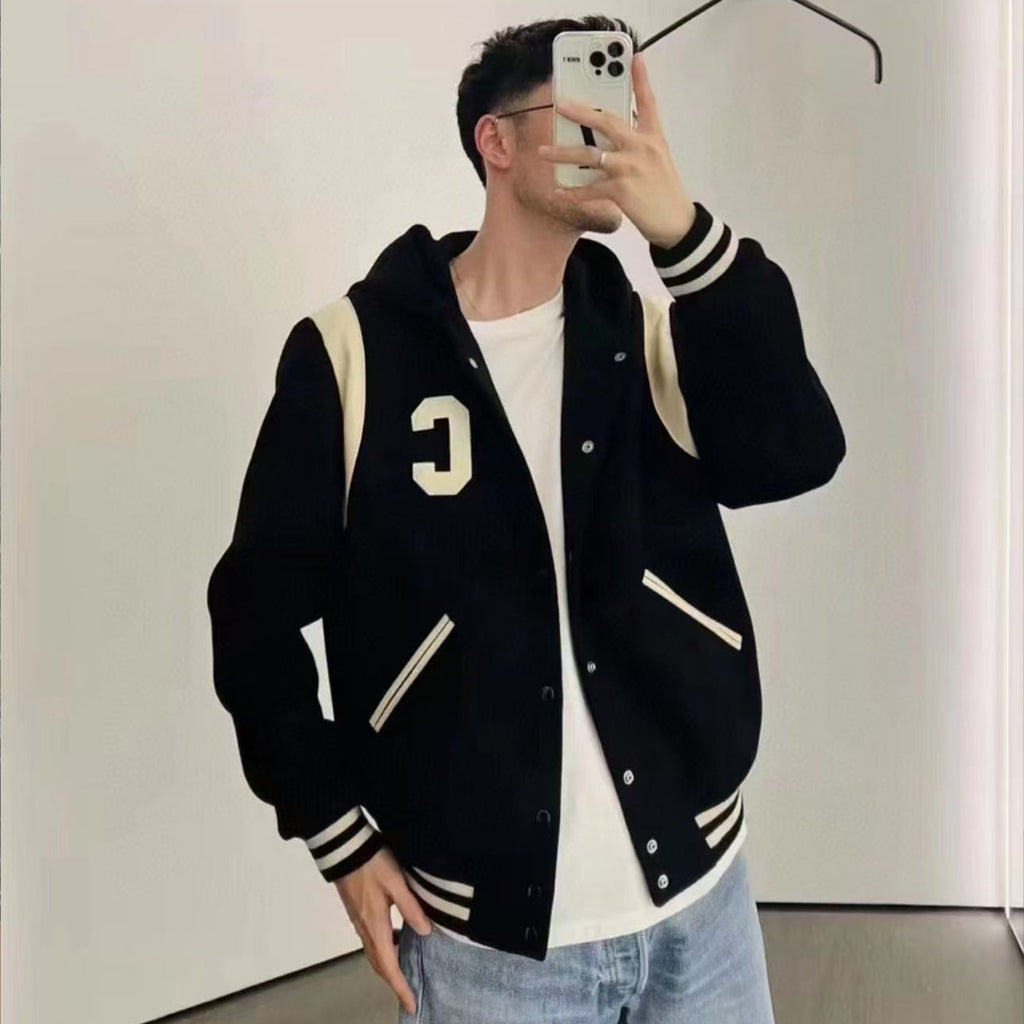 Celine Men's Spring And Autumn Colour Blocking Casual Single-breasted Jacket Logo Wool Blend Hooded Baseball Coat Jacket #71844