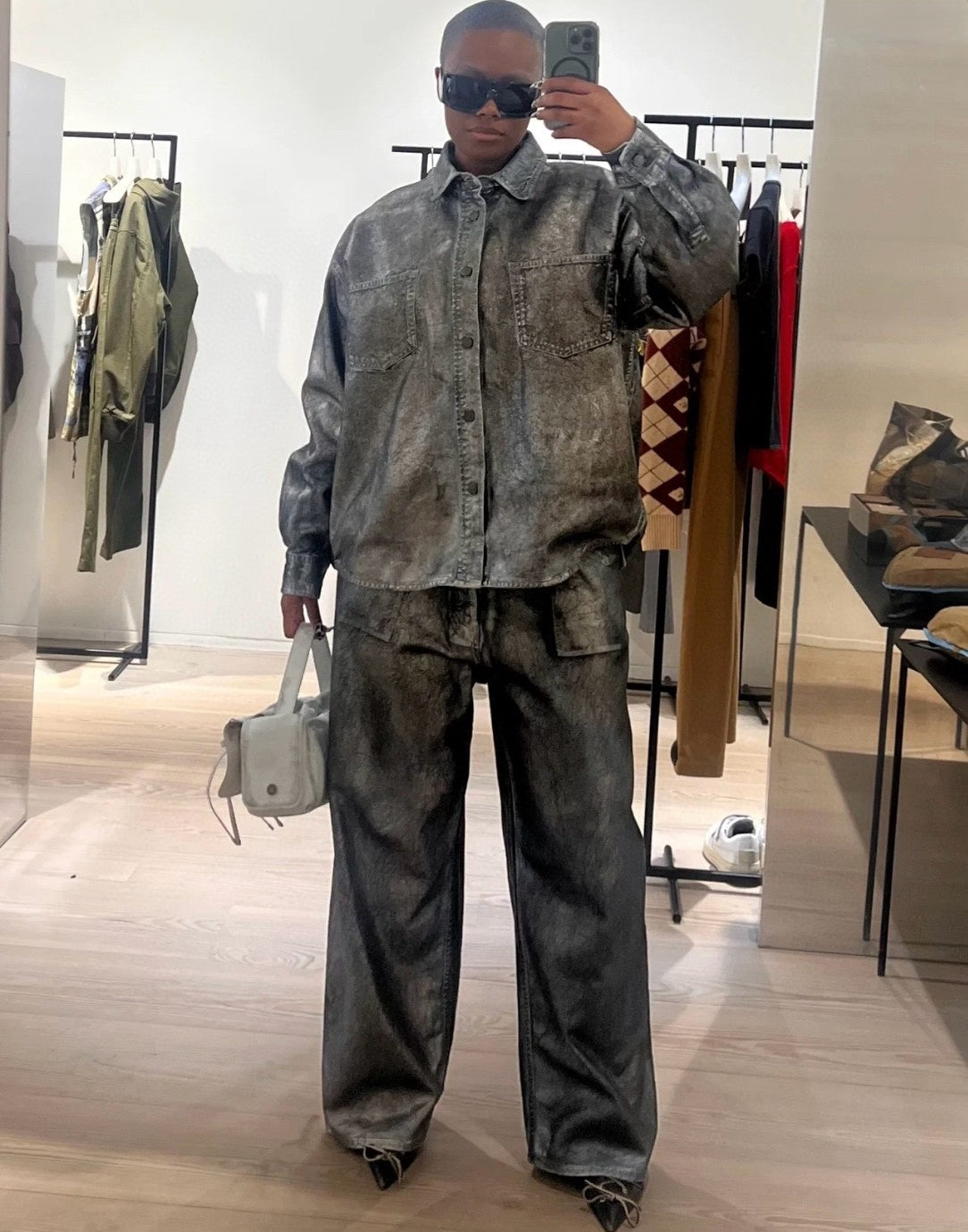 Acne Studios Men's Women's Spring And Autumn Loose Denim Long Sleeve Lapel Cotton Shirt Casual Straight Denim Pants Ngvp #9387