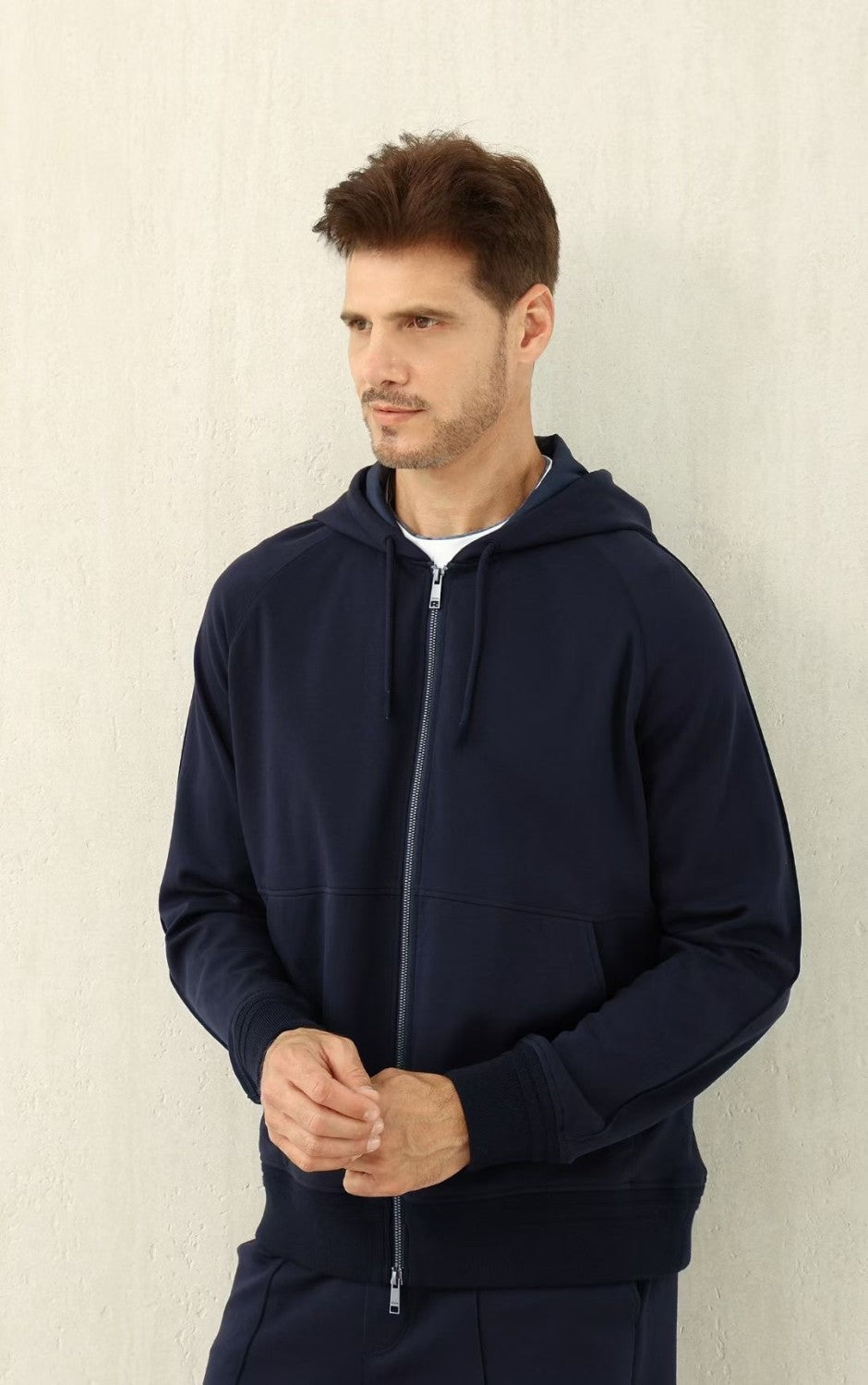 Ermenegildo Zegna Men's Spring/Fall Zipper Drawstring Hoodie Sweatshirt & Solid-Color Casual Pants Suit Set Ngvp #2352