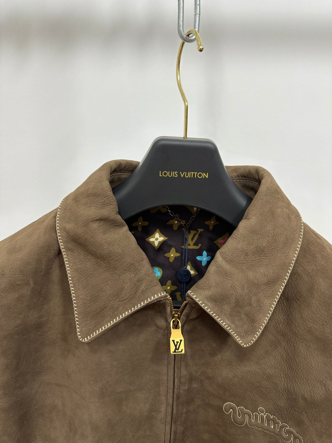 Louis Vuitton Men's Fall and WinterBrown Letter Zipper Lapel Cowhide LeatherCasual Pilot Long Sleeve Jacket #74398