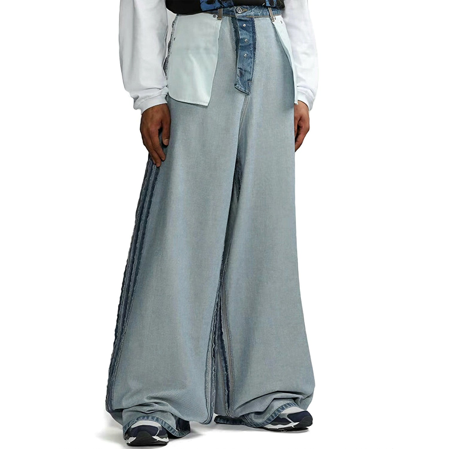 Vetements Men And Women With The Same Paragraph Fall And Winter Double-sided Wear Washed Blue Wide-legged Loose Flare Jeans Jeans High Street Trend Casual Straight Pants Ngvp #2458