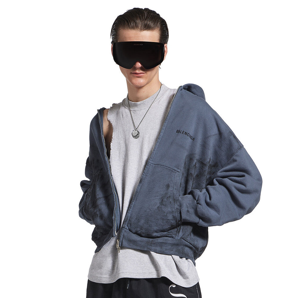 Balenciaga 25FW Men s Balenciaga Back Zipup Hoodie Regular Fit in Faded Dark Blue black Hoodie Shorts Set #332366