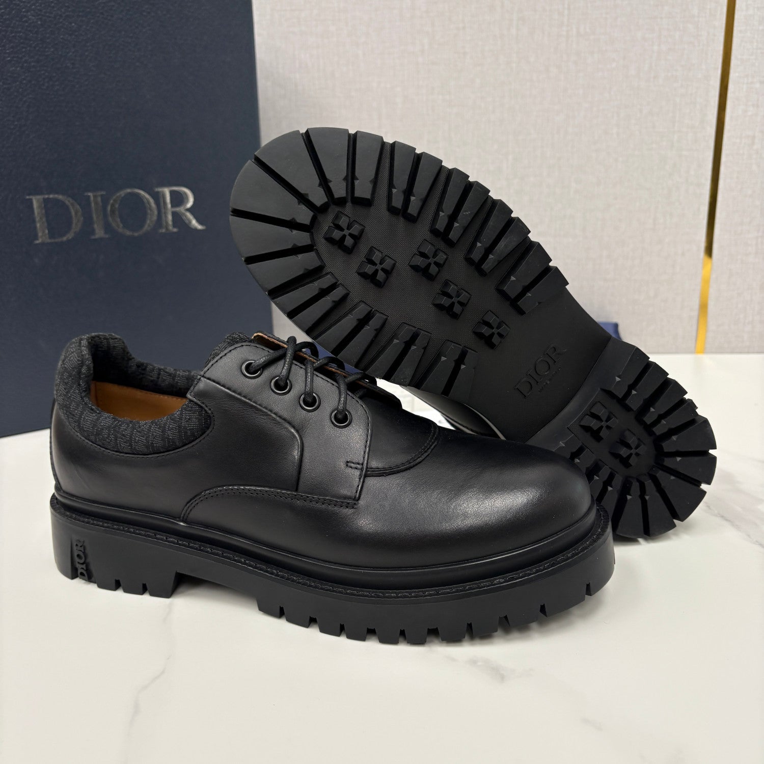 DIOR Dior Explorer III Derby Shoe Black Smooth Calfskin and Black Dior Oblique Jacquard #336111