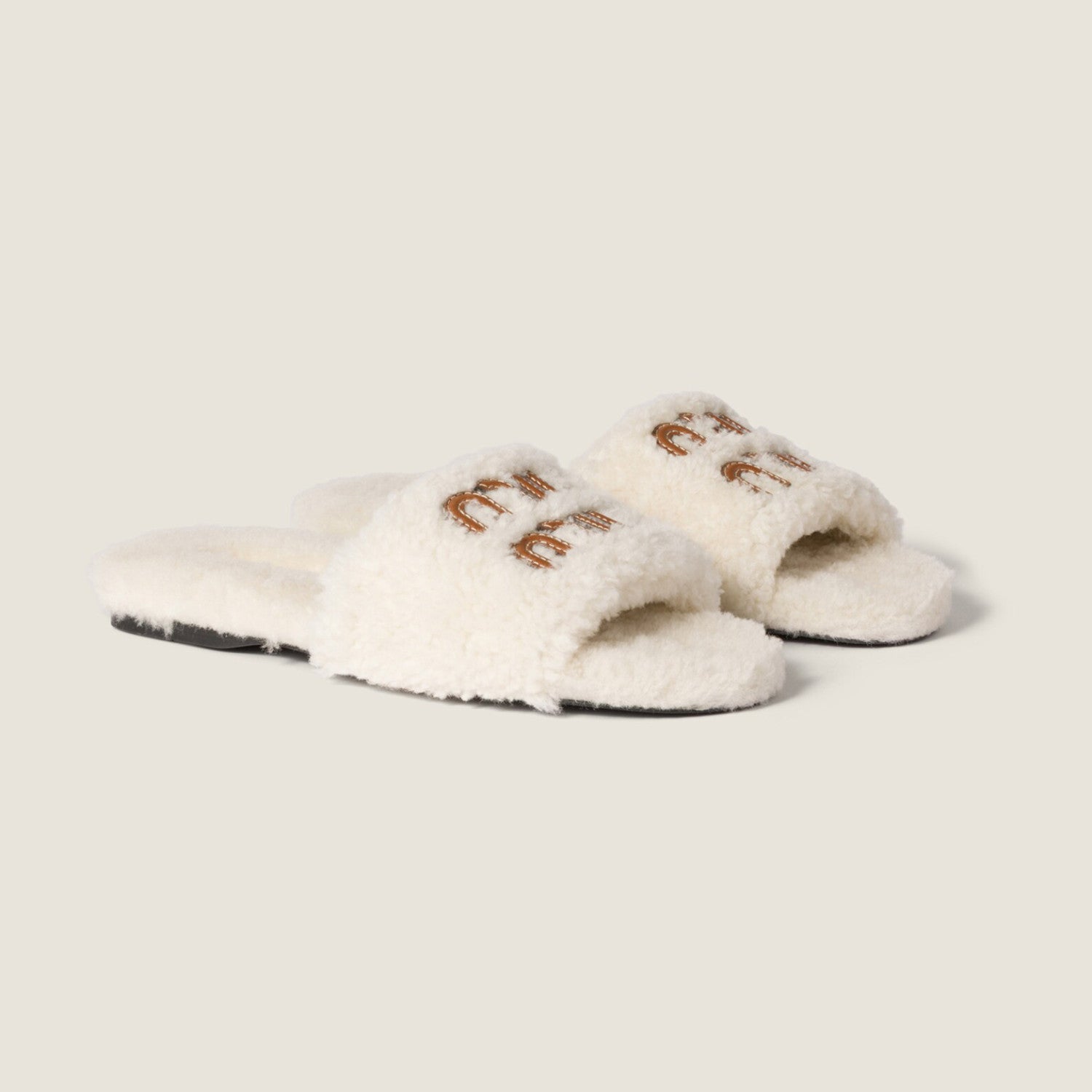 MiuMiu Women's Fall/winter Fashion Casual Round Toe Open Toe Flat Soled Shearling Slippers Shoes#78477