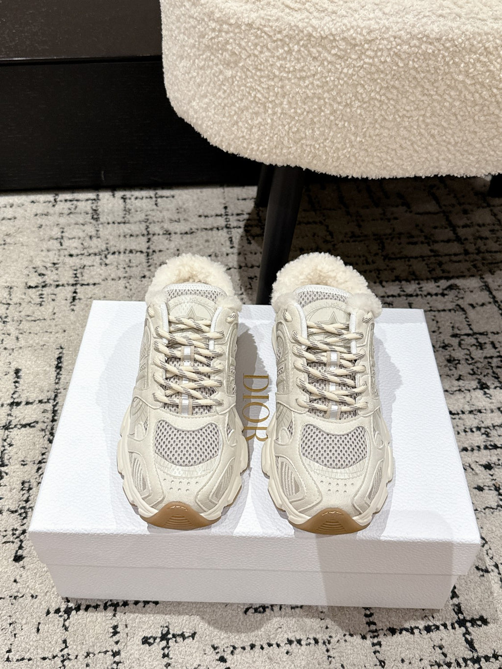 Dior Alps Dior Chrono Women's Fall/winter Casual Round Toe Lace Up Slip On Flat Low Top Heel Exposed Fleece Lined Moccasin Sneakers Shoes #79453