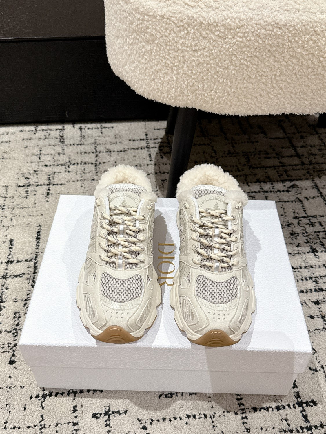 Dior Alps Dior Chrono Women's Fall/winter Casual Round Toe Lace Up Slip On Flat Low Top Heel Exposed Fleece Lined Moccasin Sneakers Shoes #79453