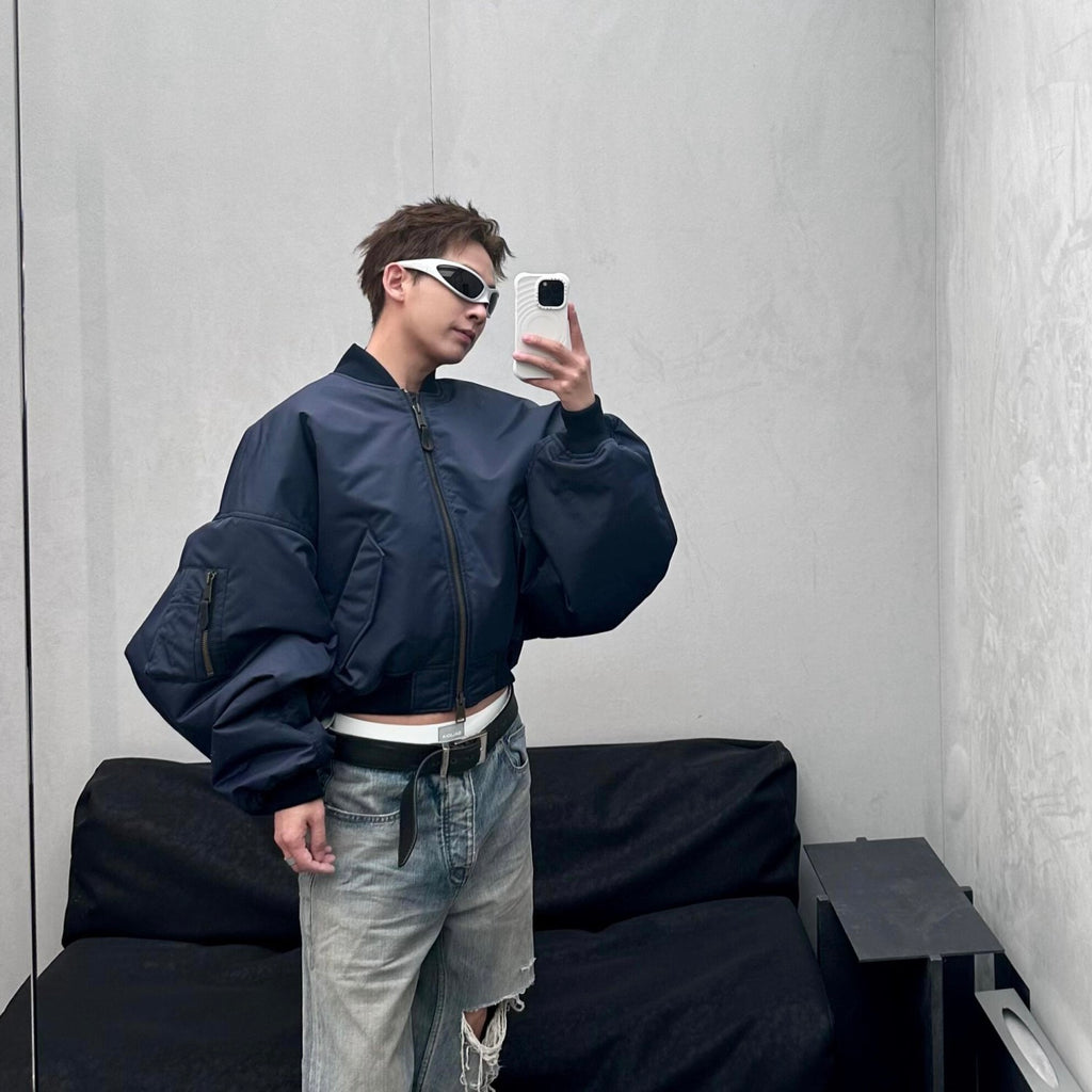 Balenciaga Men's Autumn/winter Blue Zip-up Bomber Jacket High-street Style Short-length Casual Jacket Ngvp #2614