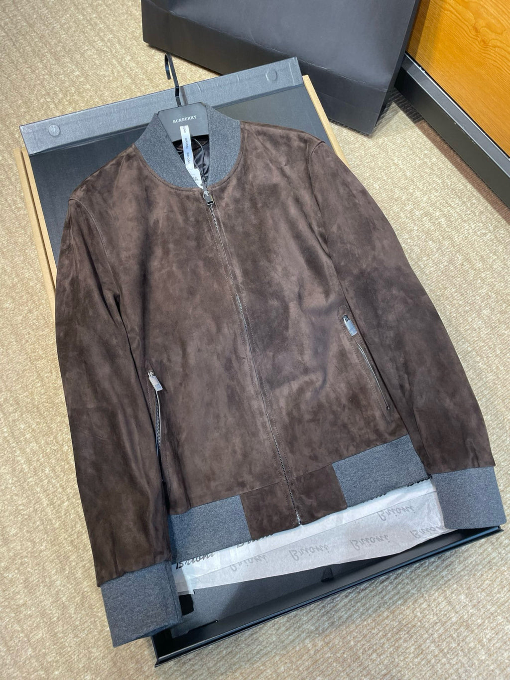 Brioni Men's Fall/Winter Fashion Casual Crew Neck Zipper Color Blocked Suede Jacket #79134