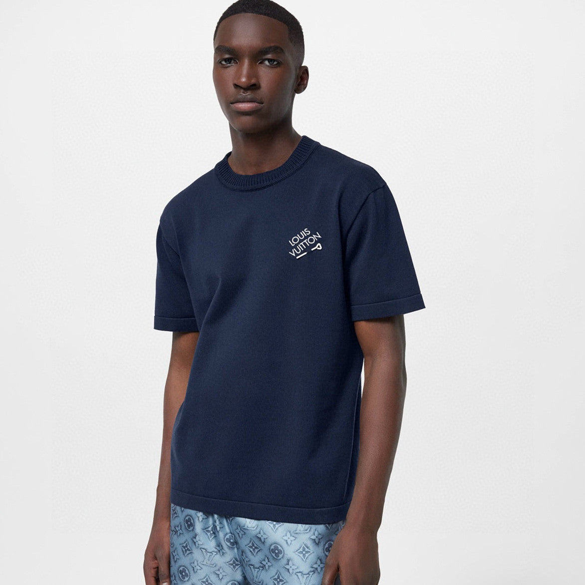 Louis Vuitton Men's Solid Color Logo Embroidery Casual Cotton Crew Neck Shirt Short Sleeve T-shirt #76114