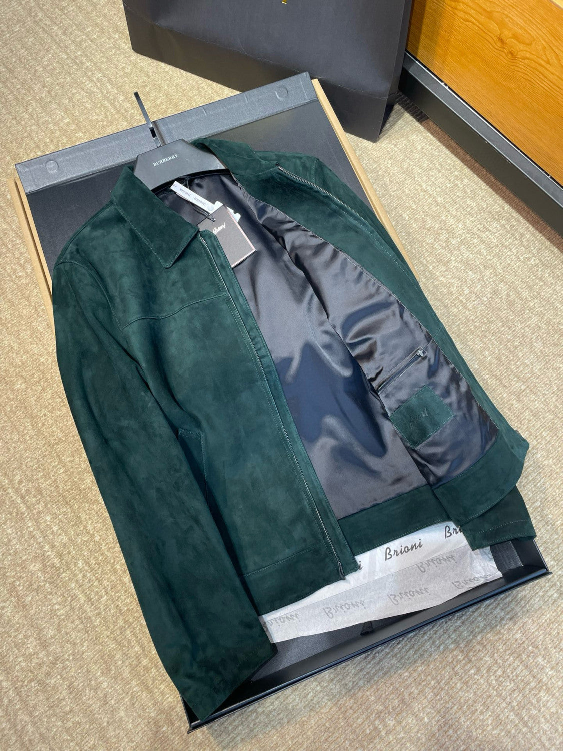 Brioni Men's Fall/Winter Fashion Classic Solid Color Lapel Zipper Suede Long Sleeve Jacket #79133