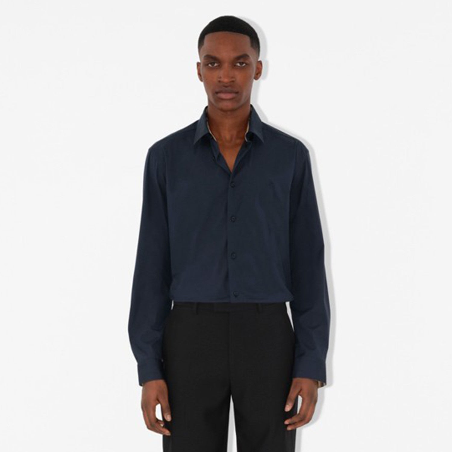 Burberry Men's Four Seasons Equestrian Rider Embroidered Logo Plaid Slim Fit Solid Color Long Sleeve Shirt #99377