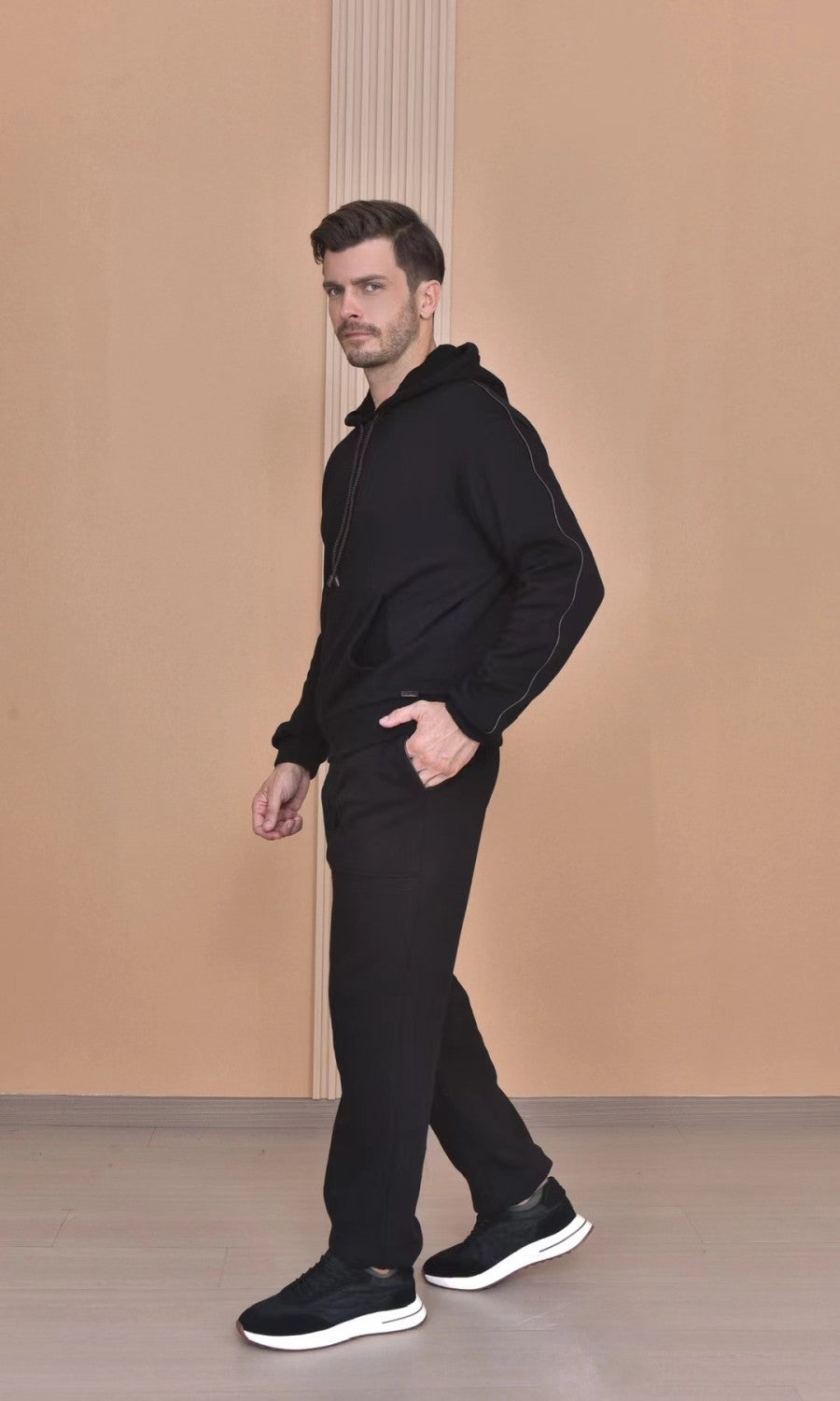 Loro Piana Men's Autumn And Winter Solid Color Hooded Long Sleeve Sweatshirt Casual Lace-Up Pants Set Ngvp #9216