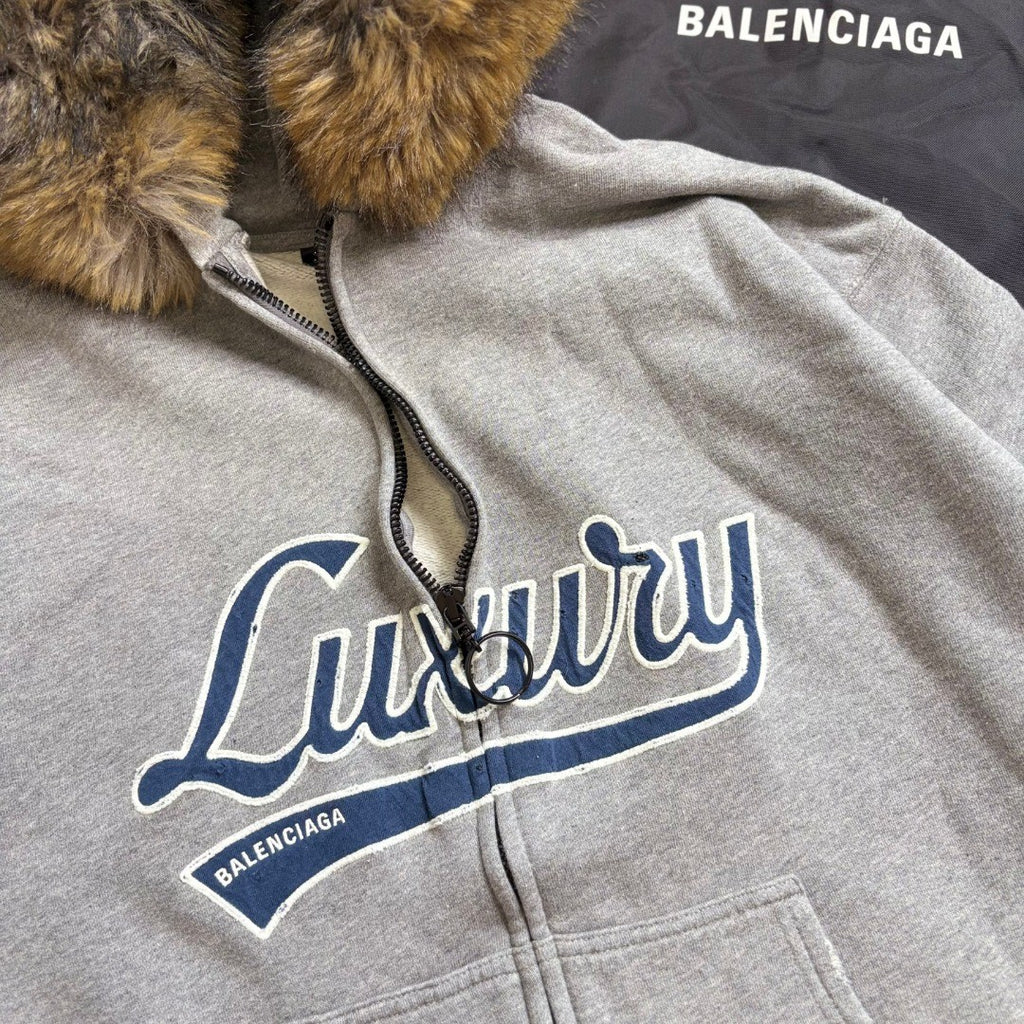 Balenciaga LUXURY SCRIPT Men's And Women's Fall/Winter Fashion Casual Solid-Color Hooded Zipper Drop Shoulder Oversized Long Sleeve Jacket #78933
