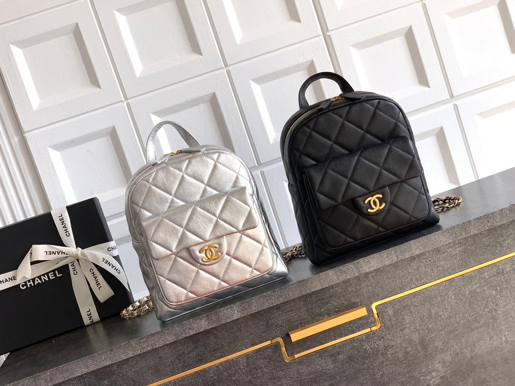 Chanel Women's Fashion Classic Solid Color Double Zip Leather Logo Backpack With Chain Straps Bag Bags AS5793-B22082-94305 #79454