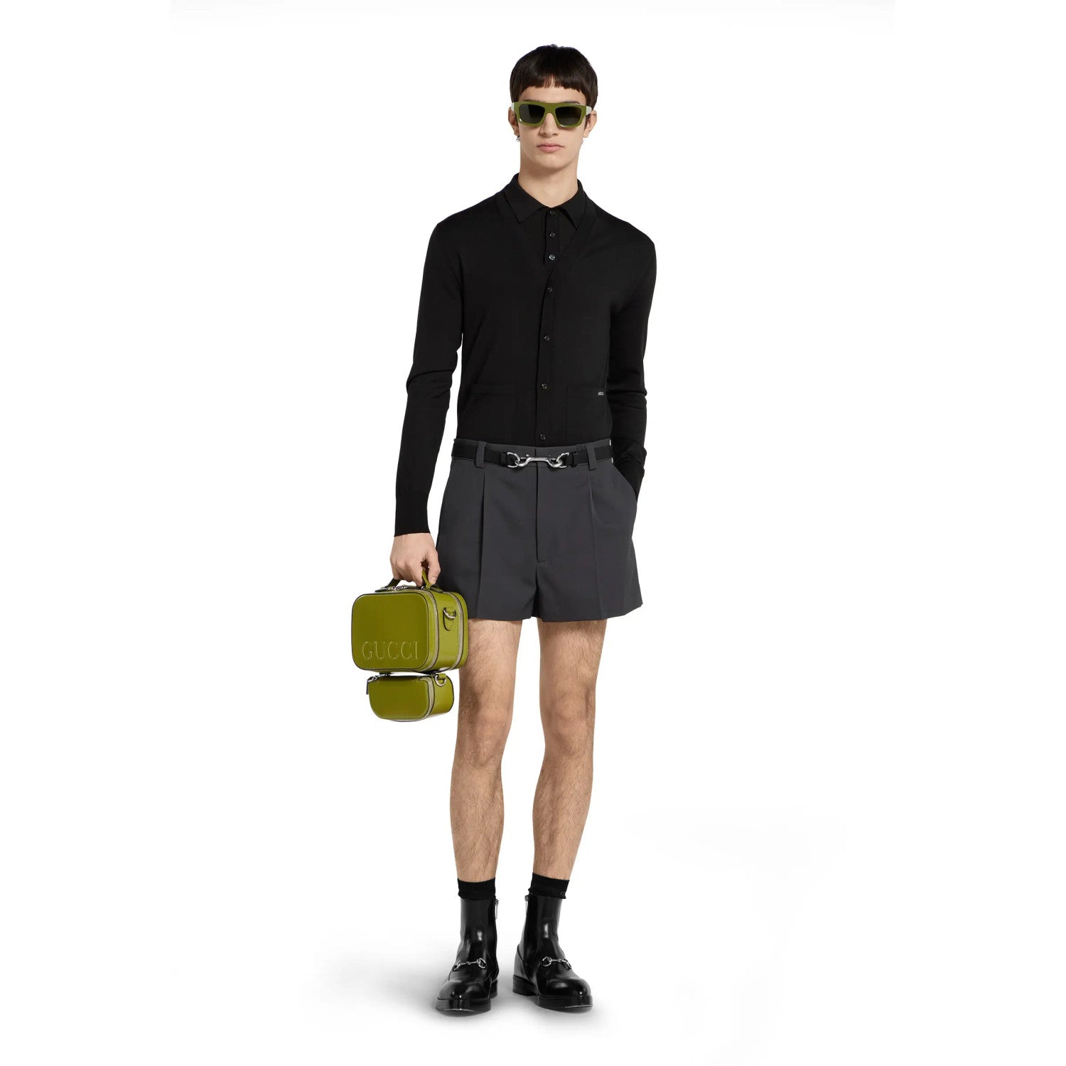 Gucci Men's Summer Letter Jacquard Wool Solid Color Knit Short Sleeve Polo Shirt #75999
