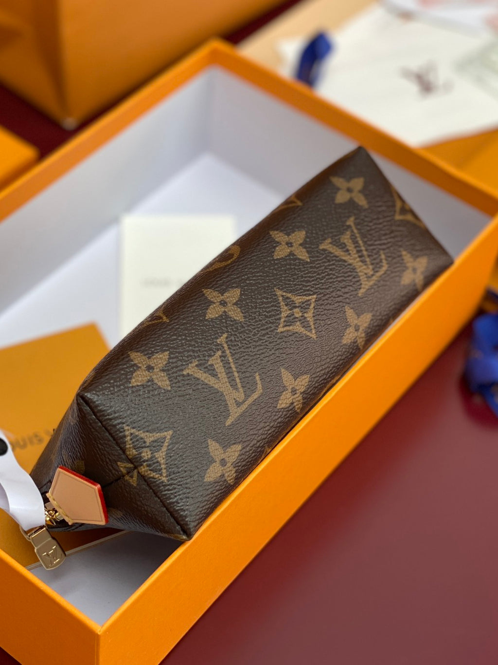 Louis Vuitton LV X TM Women's Brown Letter Print Cherry Pattern Leather Small Makeup Bag Bags #77595
