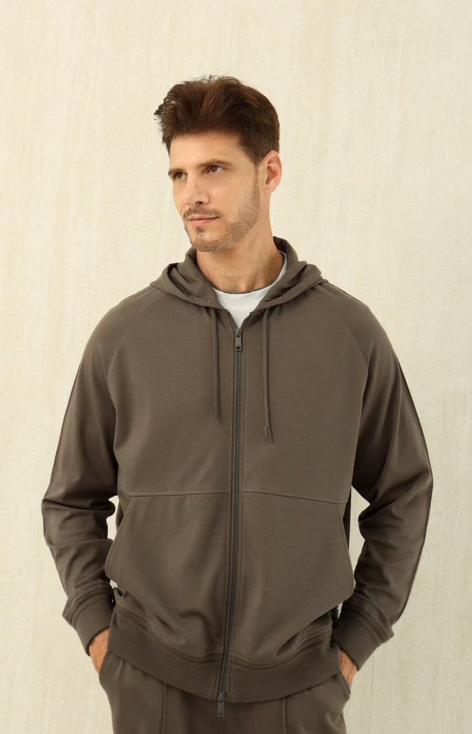 Ermenegildo Zegna Men's Spring/Fall Zipper Drawstring Hoodie Sweatshirt & Solid-Color Casual Pants Suit Set Ngvp #2352