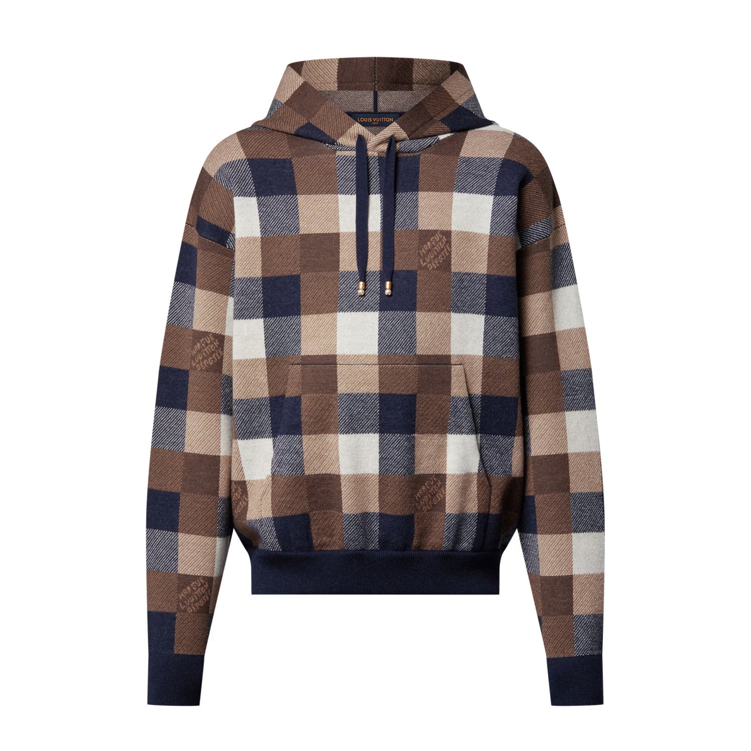 Louis Vuitton Men's Spring and Autumn Brown Plaid Letter Logo Printed Hooded Long Sleeve Sweatshirt #73739