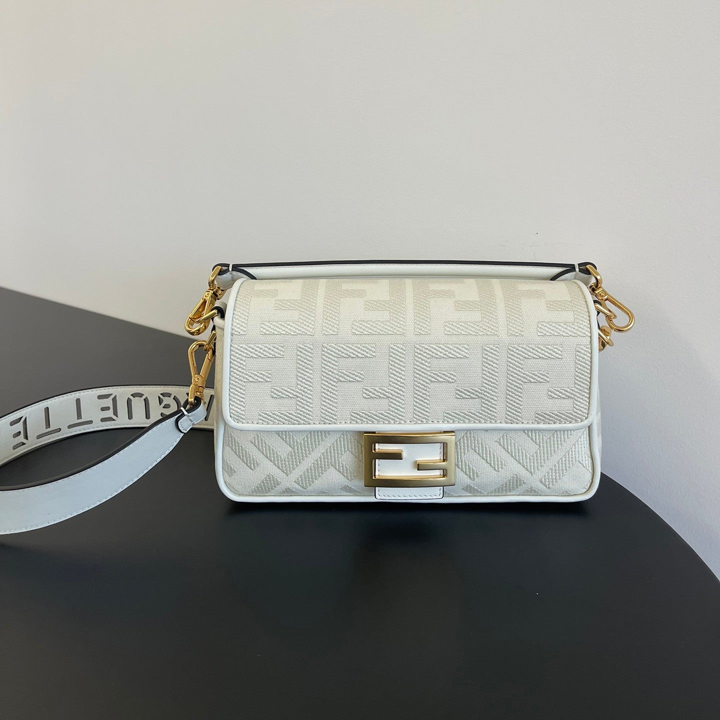 Fendi Women's FF Printed Flap Magnetic Clasp Closure Jacquard Fabric Baguette Bag Shoulder Tote Handbag Bags #76386
