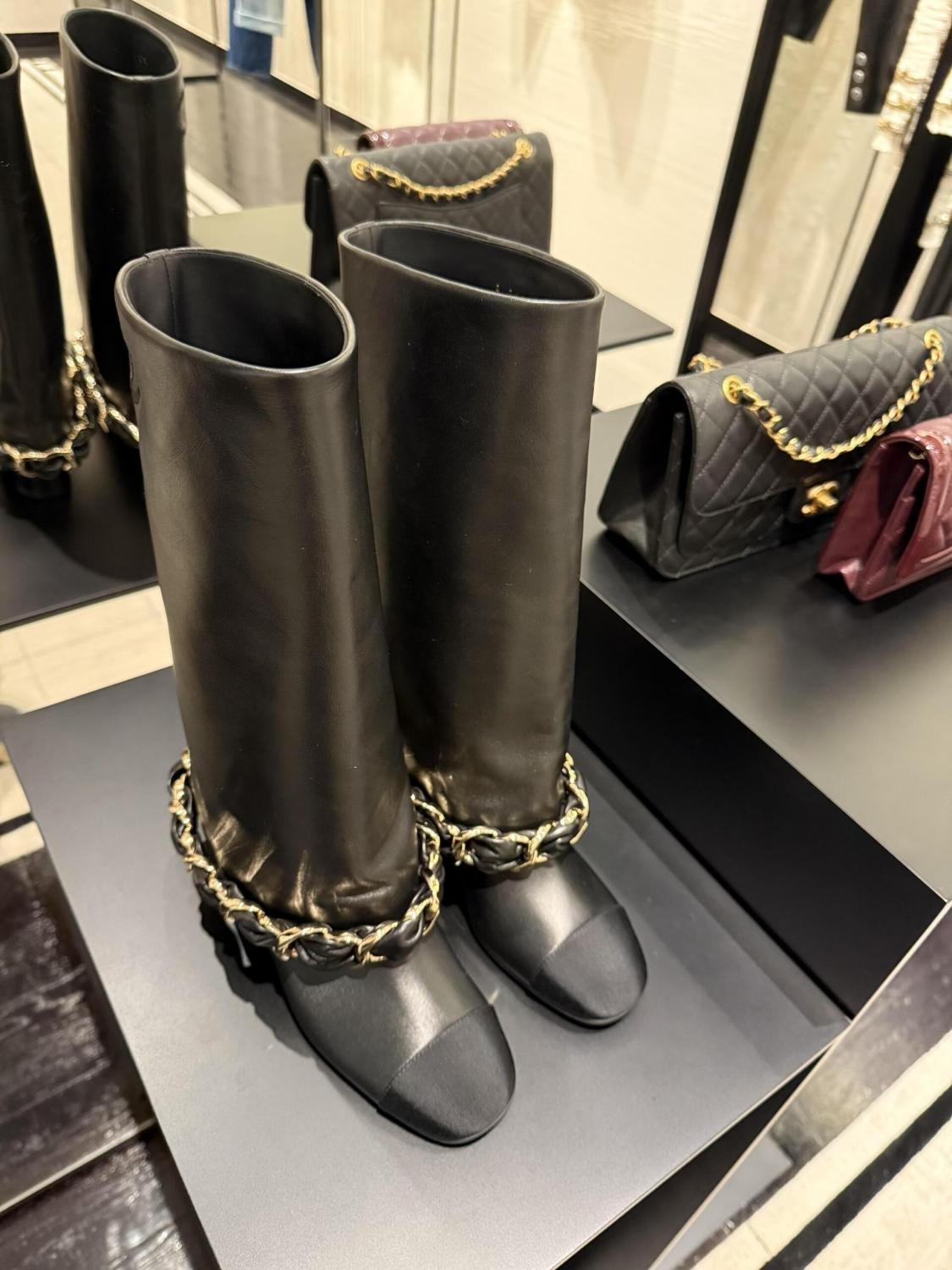 Chanel High Boots Lambskin Grosgrain Black #335049