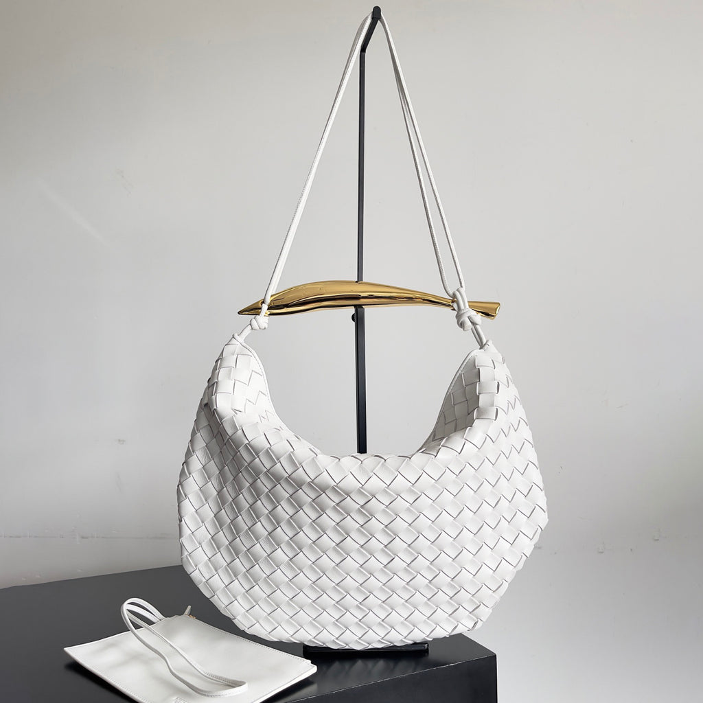 Bottega Veneta Women's Solid Color Woven Magnetic Clasp Closure Sheepskin Half Moon Bag Casual Sardine Tote Bags #75432