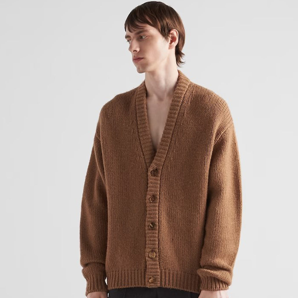 Prada Men's Women's Spring And Autumn Fashion Solid Color V-neck Single-Breasted Long Sleeve Wool Loose Cardigan Ngvp #7361