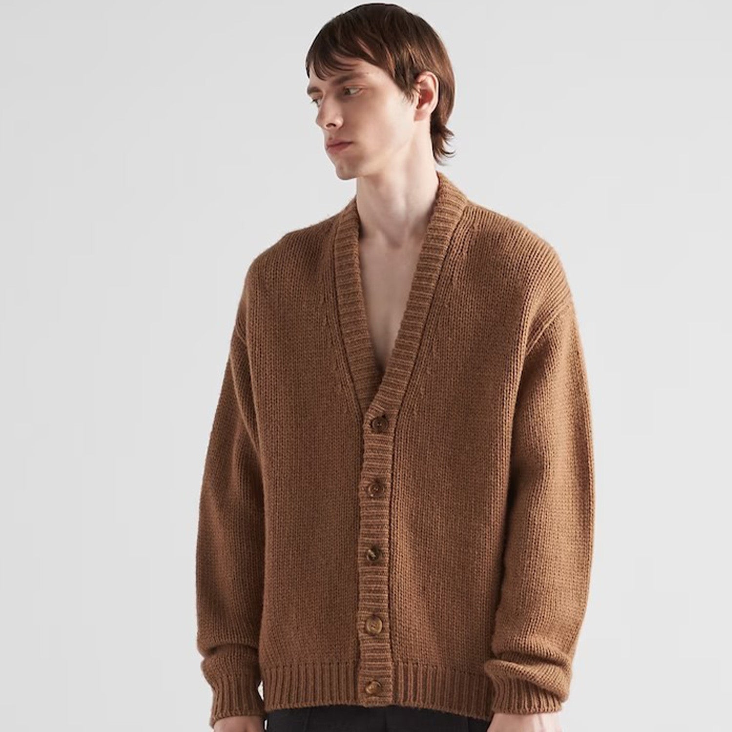 Prada Men's Women's Spring And Autumn Fashion Solid Color V-neck Single-Breasted Long Sleeve Wool Loose Cardigan Ngvp #7361