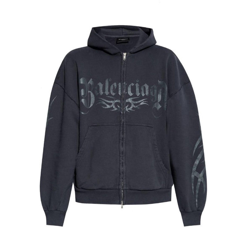 Balenciaga Men's Women's Spring And Autumn Letter Printed Solid Color Zipper Loose Solid Color Hooded Sweatshirt Jacket Ngvp #9958