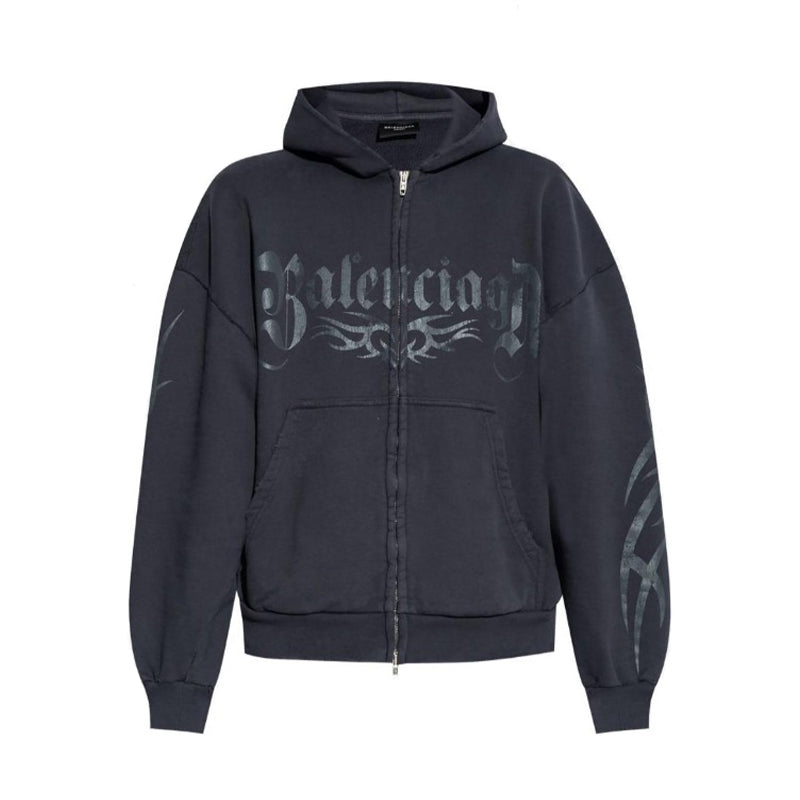 Balenciaga Men's Women's Spring And Autumn Letter Printed Solid Color Zipper Loose Solid Color Hooded Sweatshirt Jacket Ngvp #9958