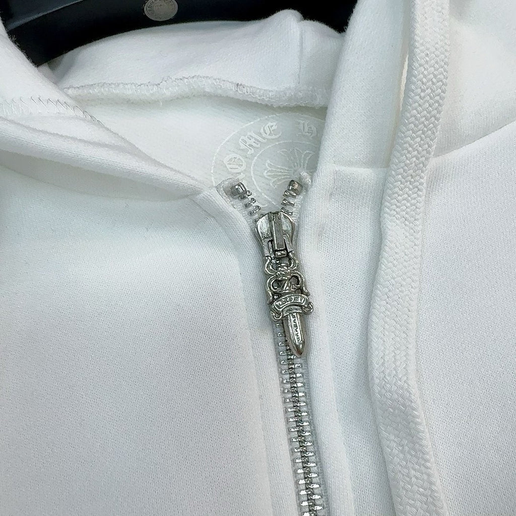 Chrome Hearts Men's Spring and Fall Solid Color Logo Printed Zipper Long Sleeve Hooded Jacket #73629
