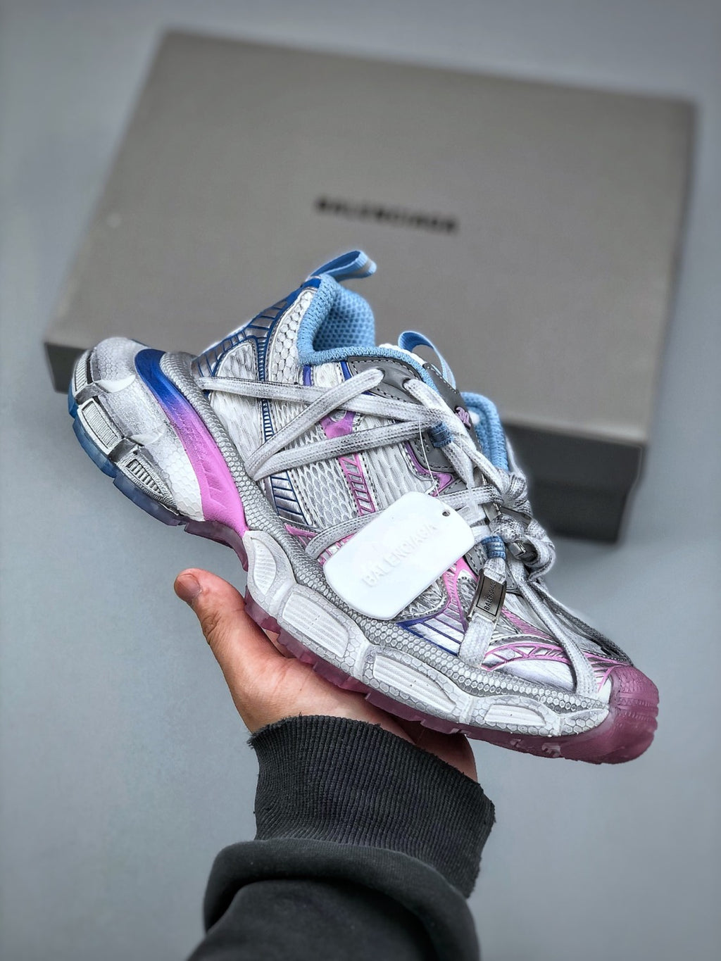 Balenciaga Men's Women's 3xl Extreme Laces B Sneaker Four Seasons Colorblocking Round Toe Tie Low Retro Retro Pop Shoes #81319