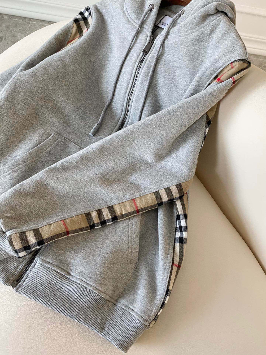 Burberry Zip Sport Hooded Sweatshirt Grey #96111