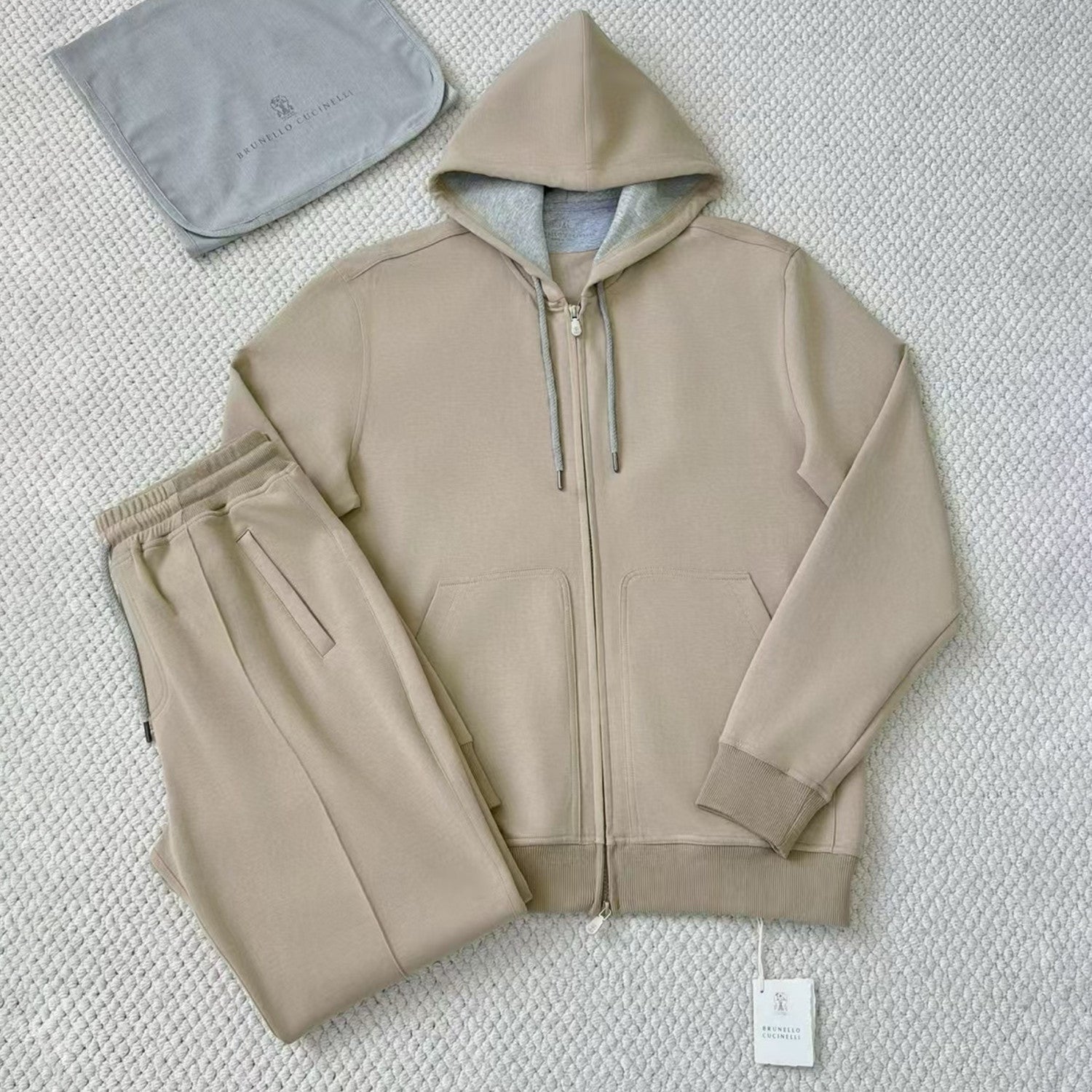 Brunello Cucinelli Men's Solid Colour Hooded Zip Sweatshirt Jacket Drawstring Comfort Straight Trousers Pants Sweatpants Suit Set  #81324
