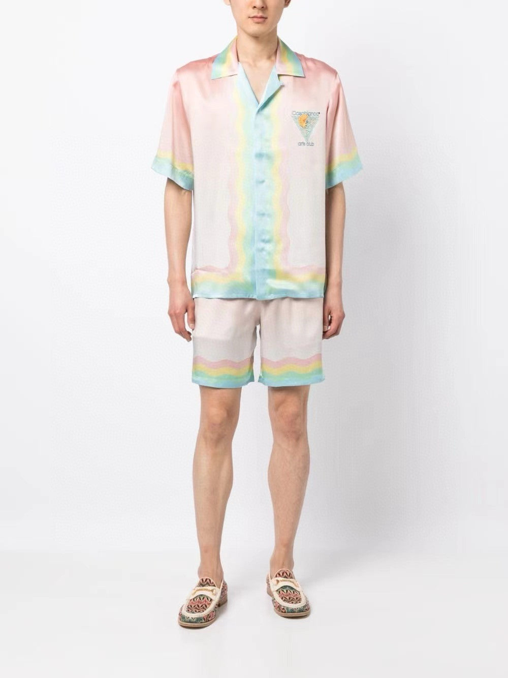 Casablanca Men's Summer Gradient Pattern Printed Single-Button Short-Sleeved Shirt and Casual Shorts Set Suit #77745