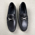 Hermes Men's Fall/Winter Fashion Classic Solid Color Leather Round Toe Slip On Logo Low Top Flat Leather Shoes #78922