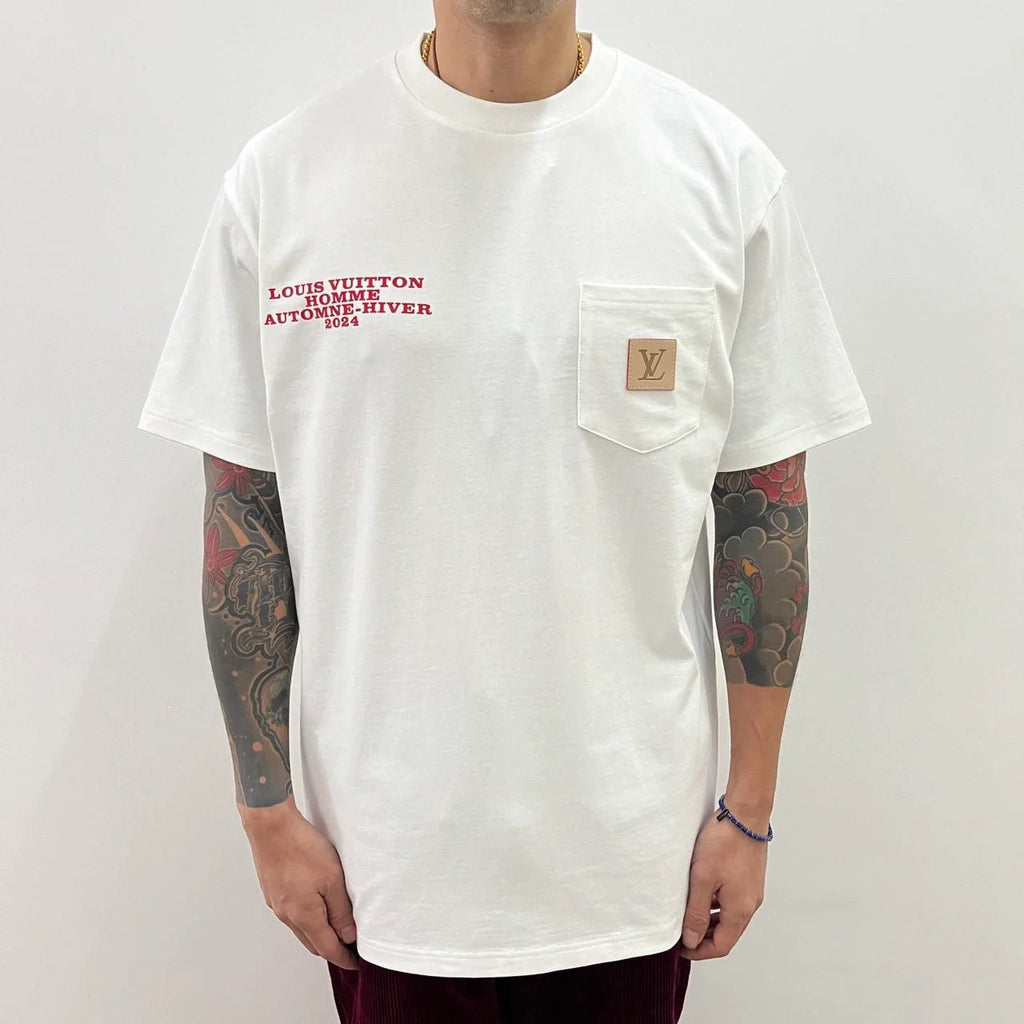 Louis Vuitton Men's Summer Letter Printed Patch Pocket Round Neck Cotton Short Sleeve T-Shirt #98991