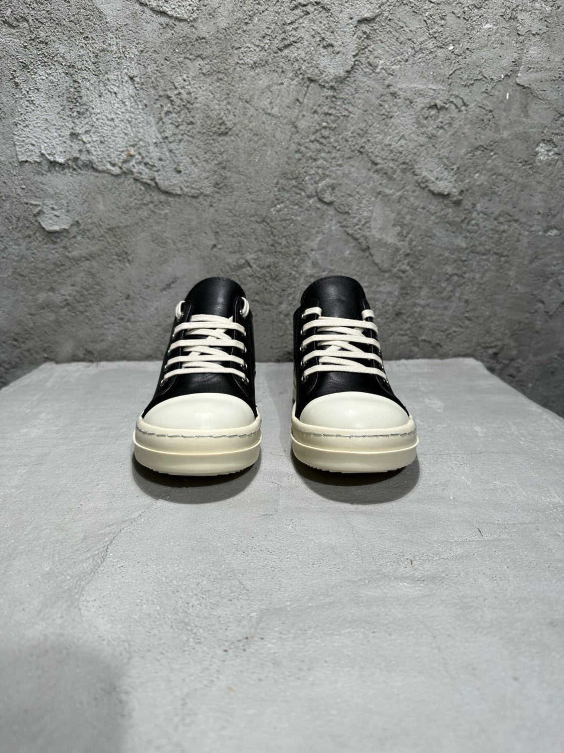 Rick Owens Kid's Four Seasons Retro Cowhide Low Top Round Toe Lace Up Black Casual Shoes #31333