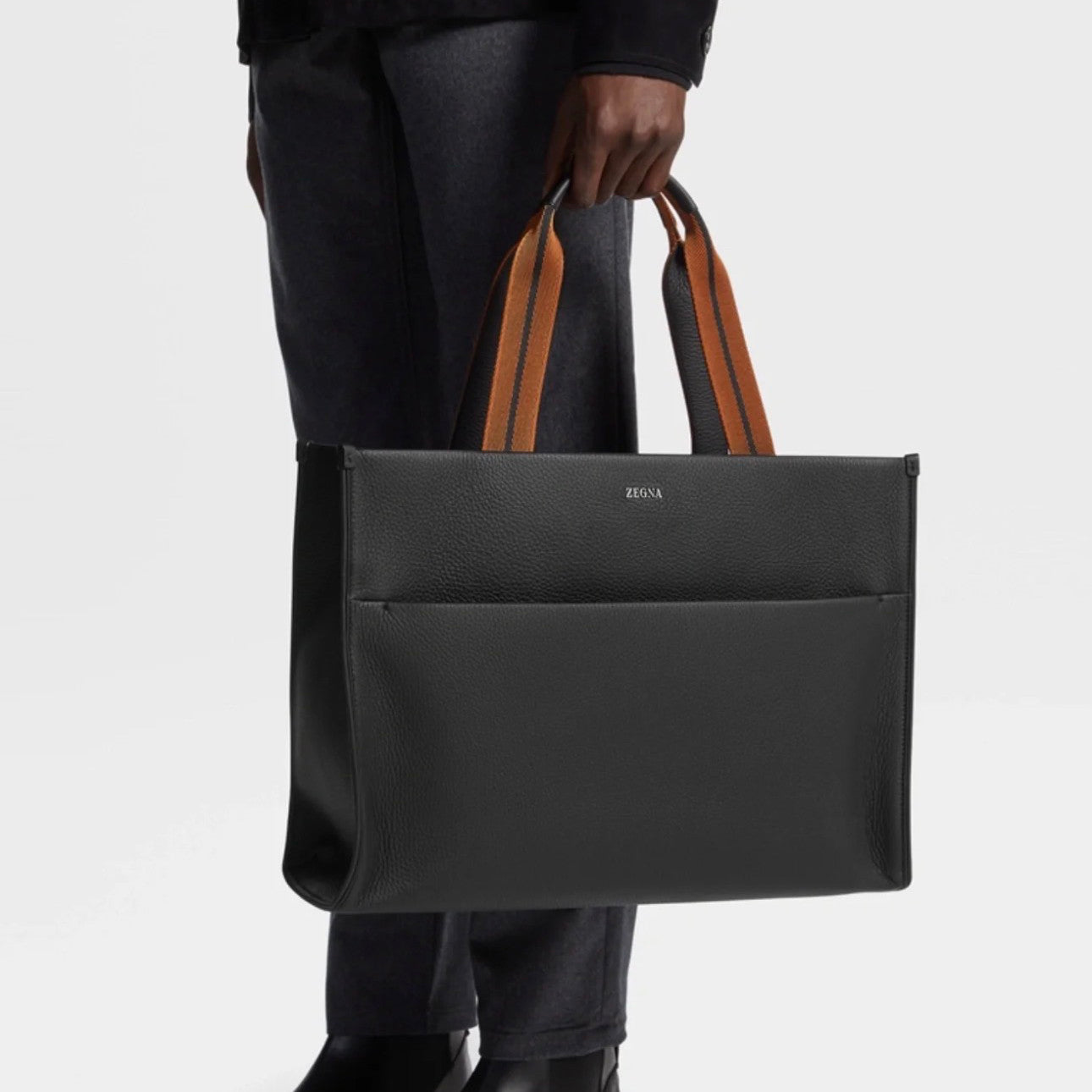 Zegna Men's Business Handheld Tote Bags Imported Leather Laptop Bag # 195386
